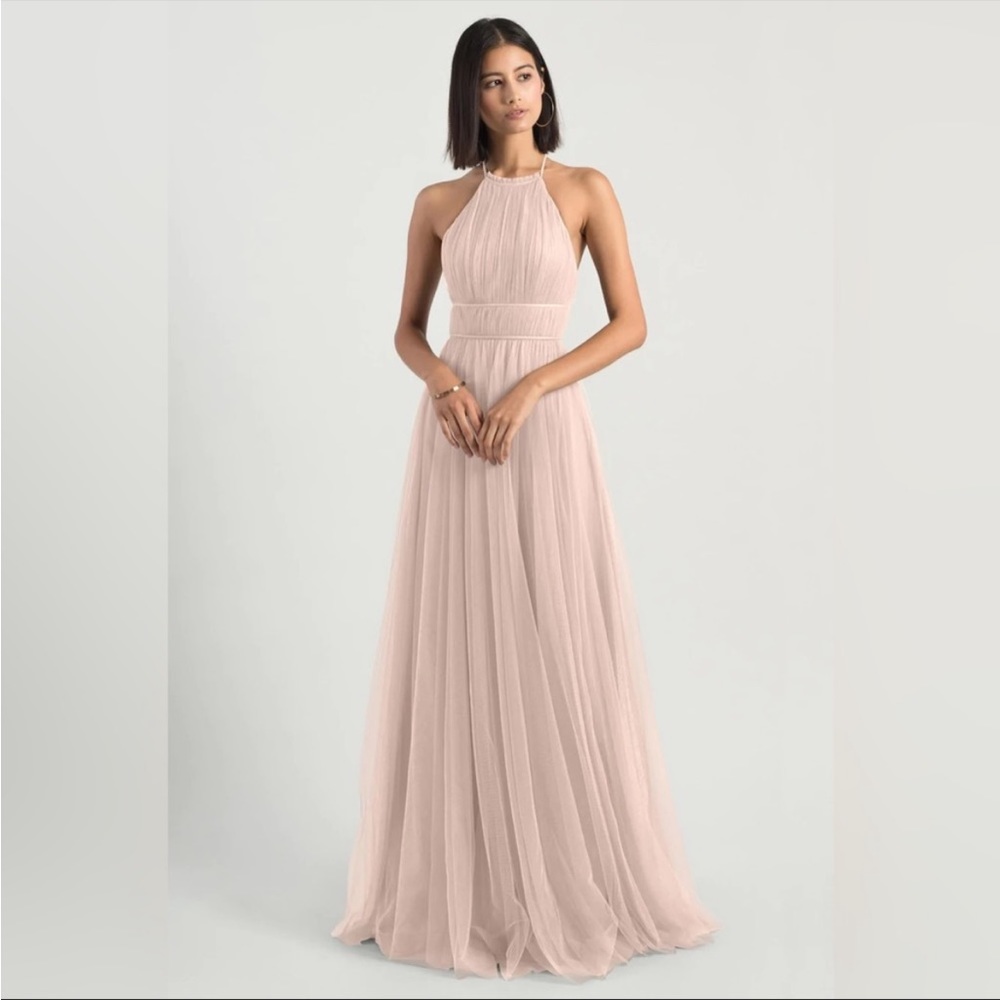 Jenny Yoo Helena Blush Pink Tulle Halter Strappy Bridesmaid prom dress size 12